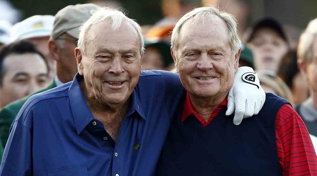 Arnold Palmer and Jack Nicklaus are pictured at the 2015 Masters.