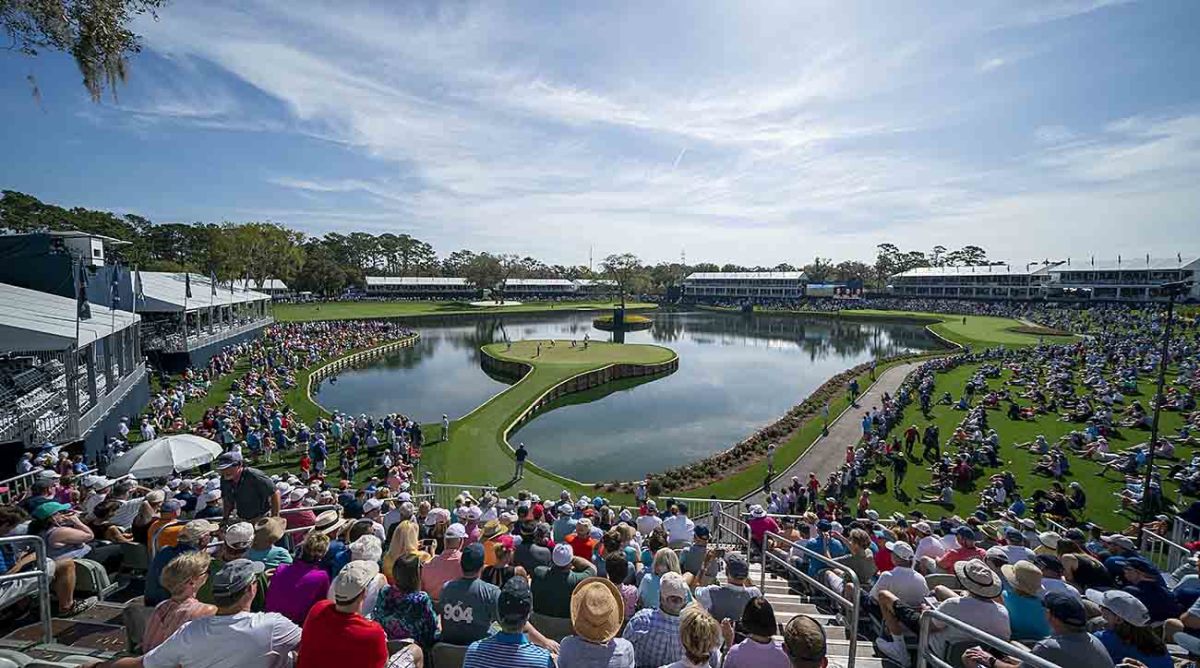 The 17th hole at TPC Sawgrass is pictured during the 2020 Players Championship.