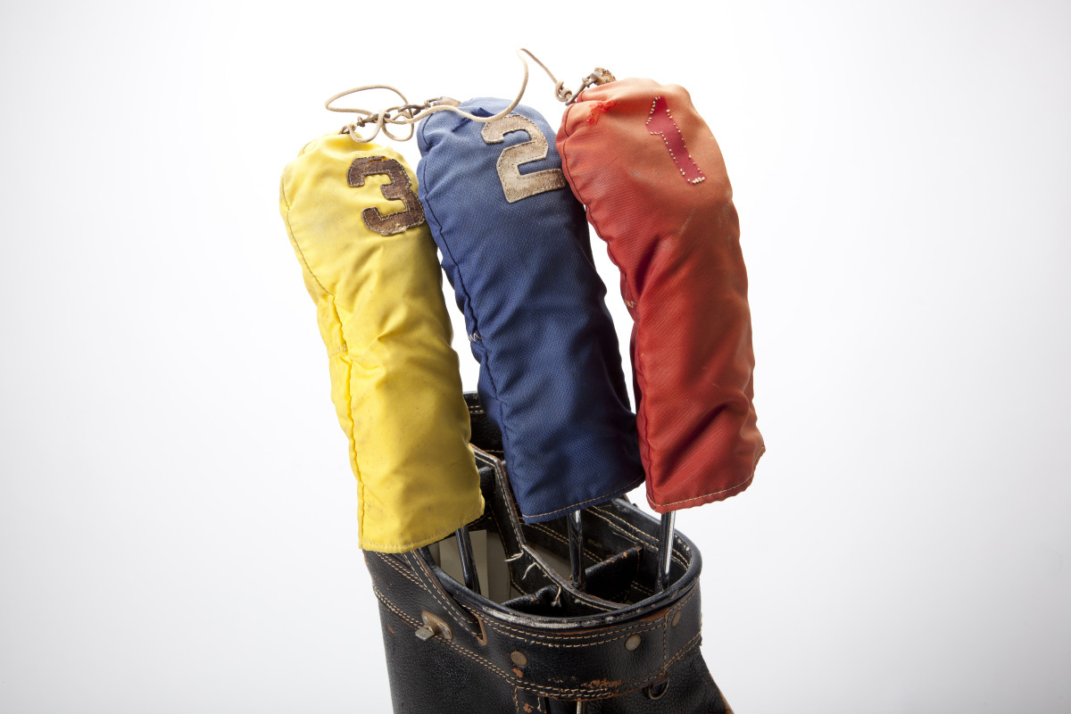 Headcovers and golf bag owned by Althea Gibson, the first African-American women's professional golfer.