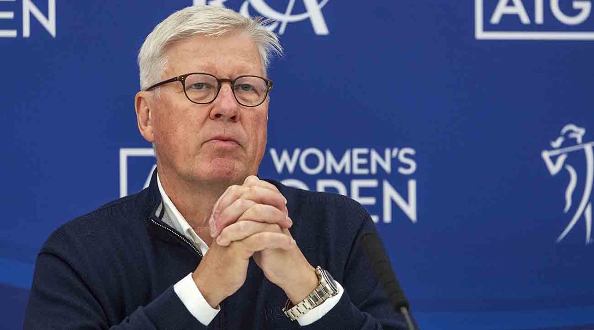 R&A chief executive Martin Slumbers is pictured at a press conference at the 2023 AIG Women's Open.