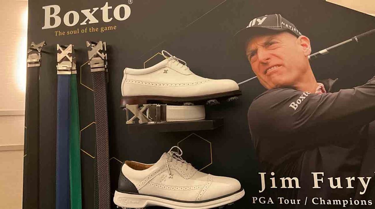 Boxto golf shoes display at PGA Frisco show.