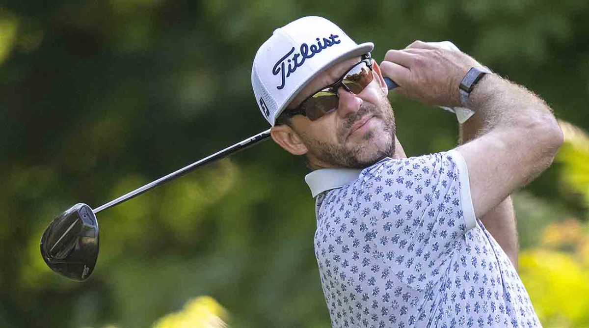 Lanto Griffin tees off during the 2023 John Deere Classic.