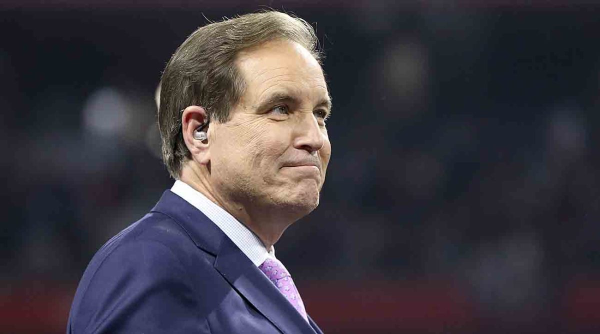 Jim Nantz is pictured at Super Bowl 53 in 2019 in Atlanta.