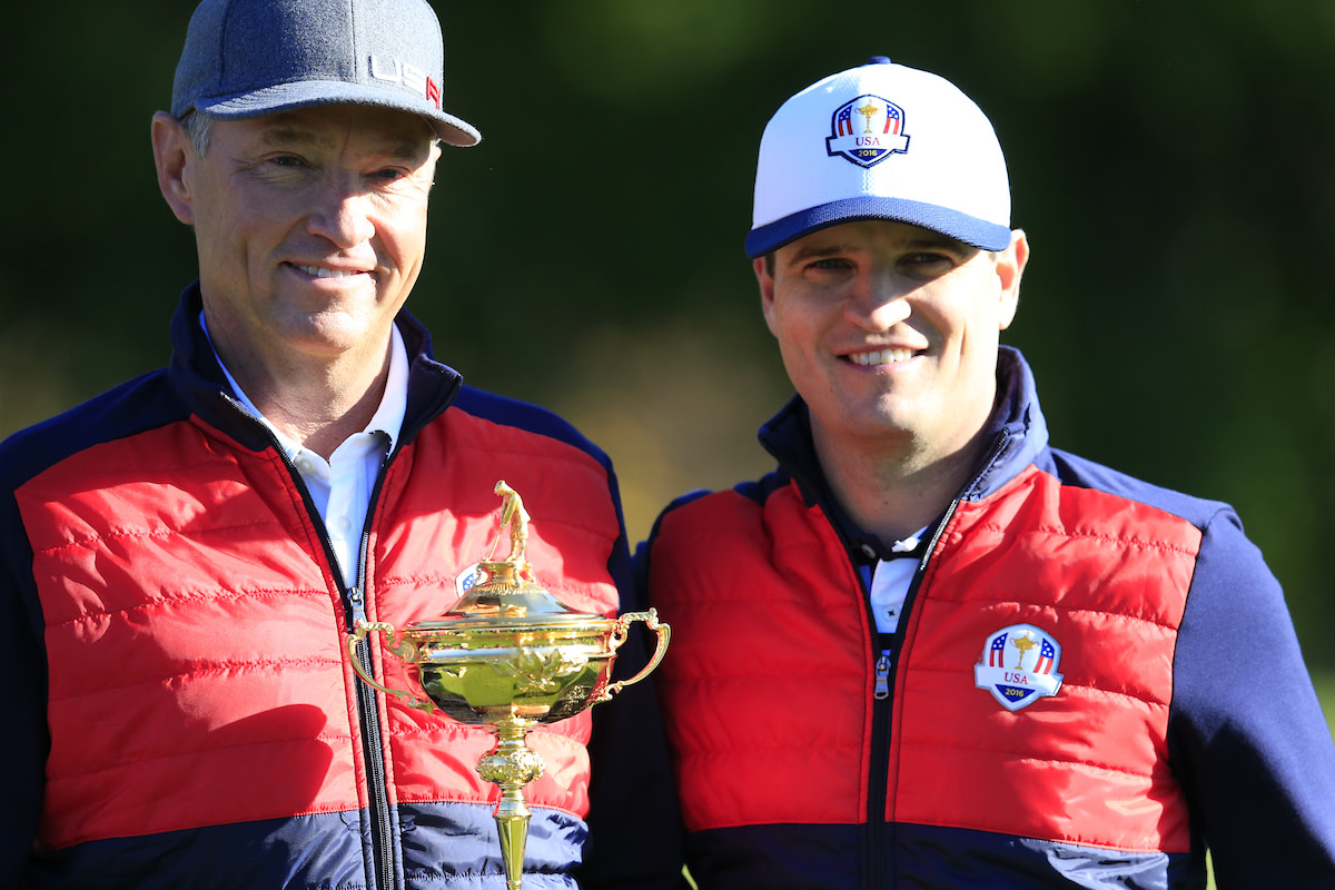 2016 U.S. Ryder Cup captain Davis Love III (left) is pictured with team member Zach Johnson.