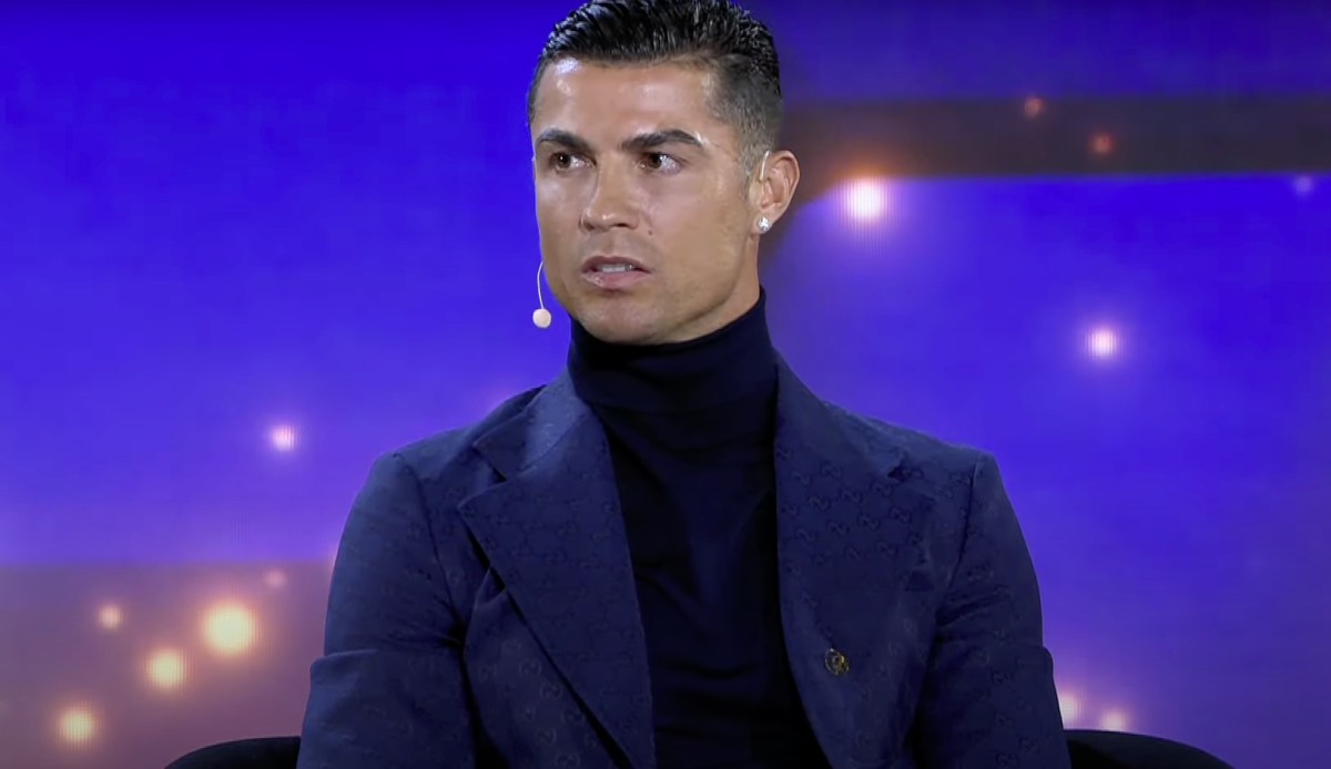 Cristiano Ronaldo pictured speaking at the 2023 Globe Soccer Awards ceremony in Dubai in January 2024