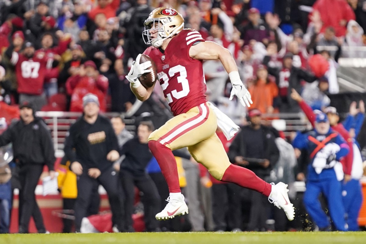 San Francisco running back Christian McCaffrey scored a pair of touchdowns to lead the 49ers over the Packers and into the NFC championship game next Sunday.