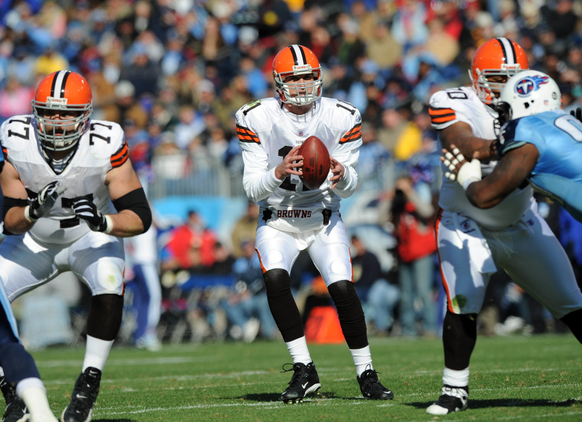 Dec 7, 2008; Nashville, TN, USA; Cleveland Browns quarterback Ken Dorsey (11) takes the snap during a game against the Tennessee Titans during the first quarter at LP Field. The Titans beat the Browns 28-9. Mandatory Credit: Don McPeak-USA TODAY Sports  