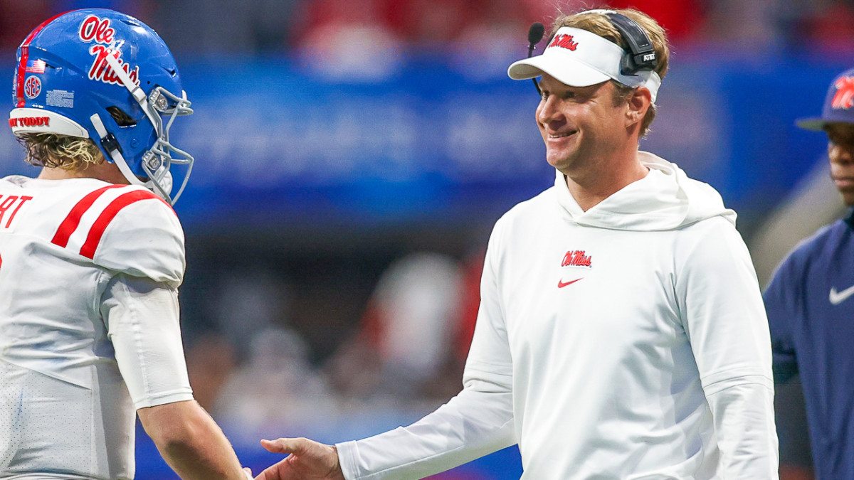 Lane Kiffin and Jaxson Dart after dominating Penn State in Peach Bowl