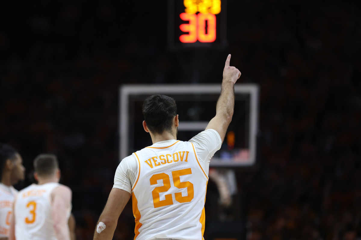 Tennessee Volunteers G Santiago Vescovi during the win over Alabama. (Photo by Randy Sartin of USA Today Sports)