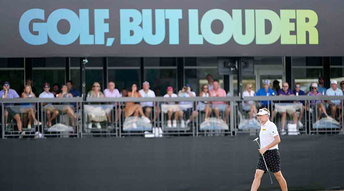Ian Poulter of Majesticks GC walks on a green during the semifinals of the 2022 LIV Golf Invitational Miami at Trump National Doral.