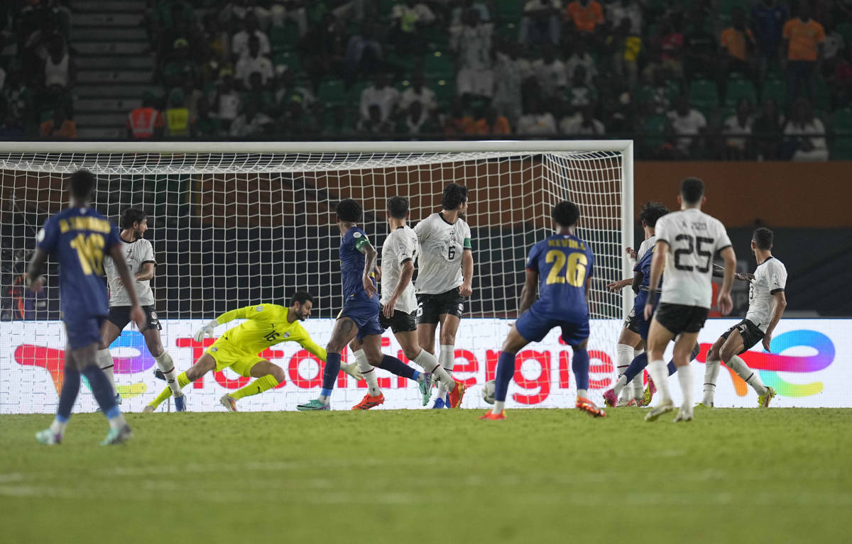 An action shot taken during Egypt's 2-2 draw with Cape Verde at the 2023 Africa Cup of Nations