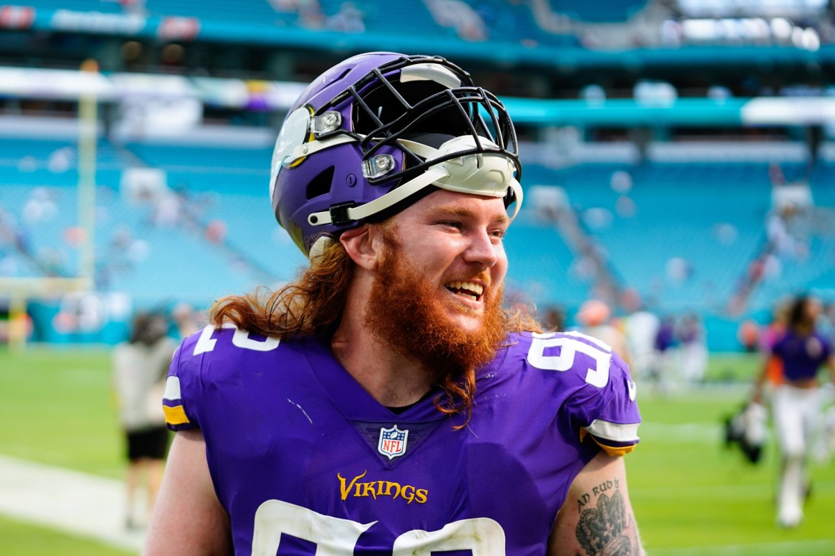 Oct 16, 2022; Miami Gardens, Florida, USA; Minnesota Vikings defensive tackle James Lynch (92) after a game against the Miami Dolphins at Hard Rock Stadium.