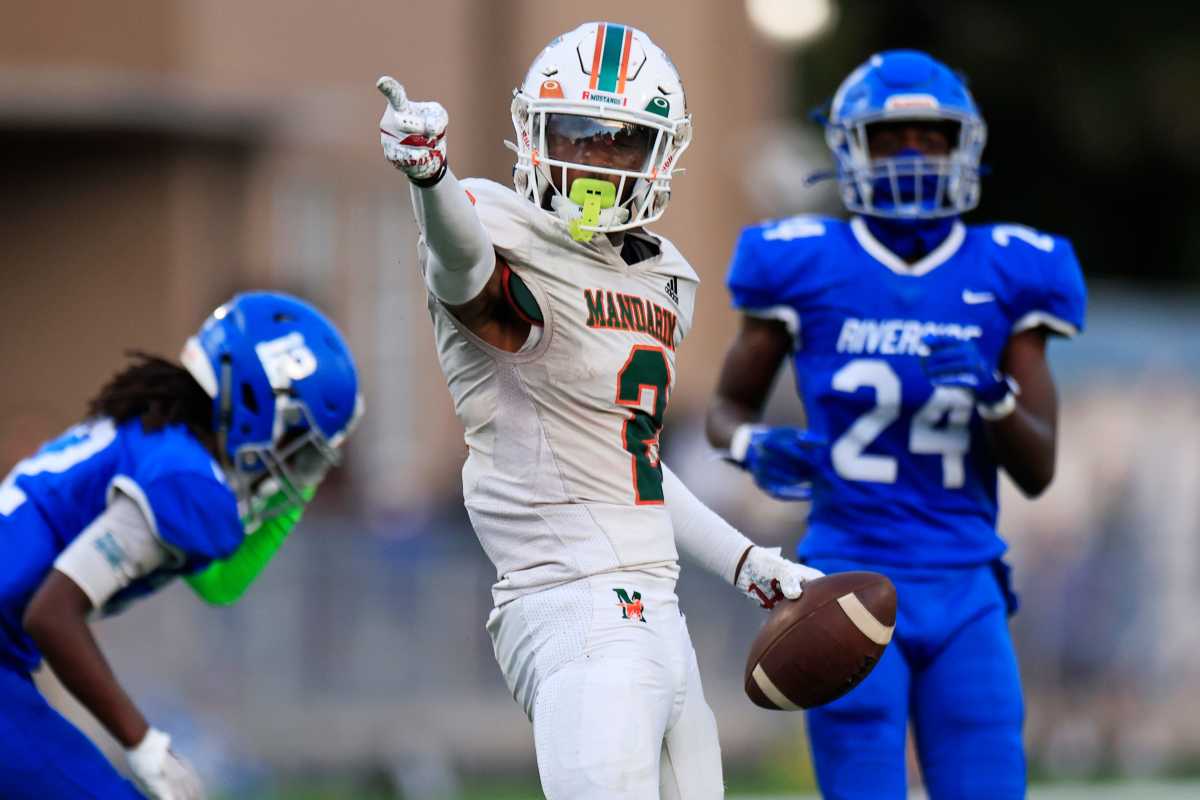 2025 5-star WR Jaime Ffrench during his junior season at Mandarin High School. (Photo by Corey Perrine of the Florida Times-Union)