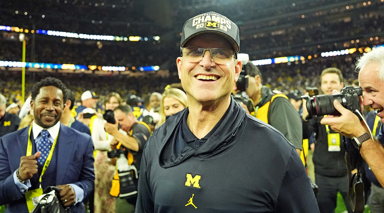 Former Michigan Wolverines coach Jim Harbaugh after winning the national championship.