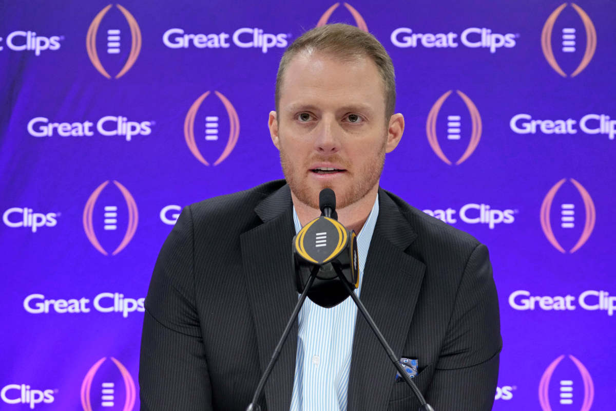Jan 6, 2024; Houston, TX, USA; ESPN analyst Greg McElroy talks to the media during media day before the College Football Playoff national championship game against the Michigan Wolverines at George R Brown Convention Center. Mandatory Credit: Kirby Lee-USA TODAY Sports