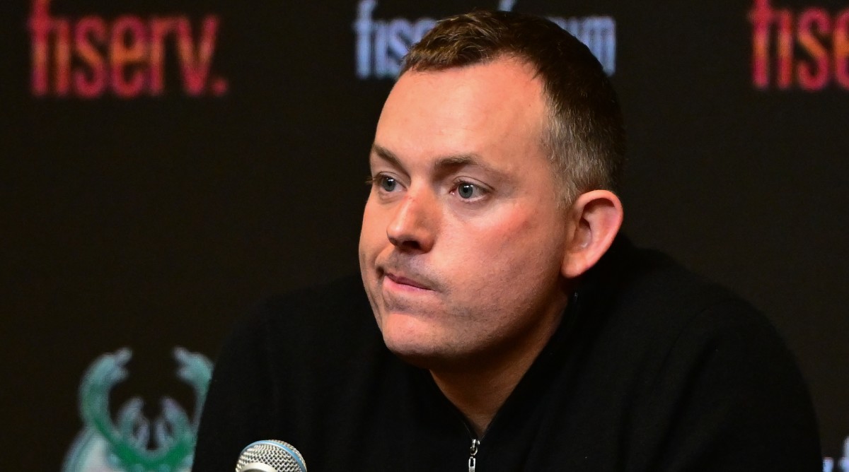 Milwaukee Bucks general manager Jon Horst addresses the media after firing head coach Adrian Griffin.