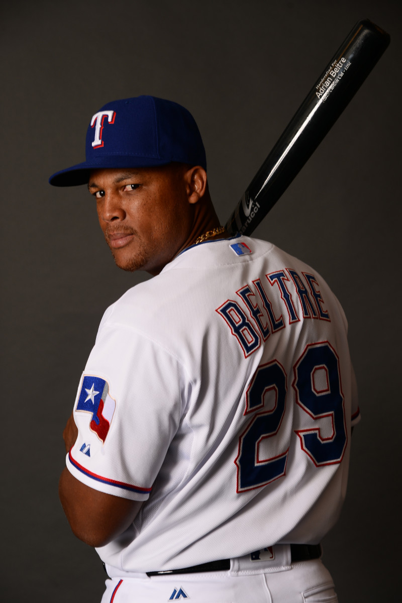 Texas Rangers third baseman Adrian Beltre poses for a photo during media day at Surprise Stadium.