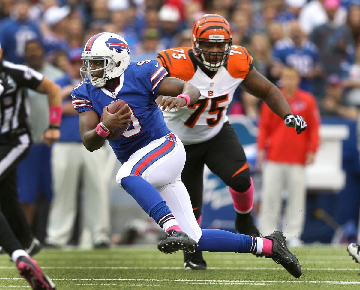Thad Lewis was pressed into duty as the Bills' starter against the Bengals on Oct. 12, 2013, and while he played well, Buffalo fell 27-24 in overtime.