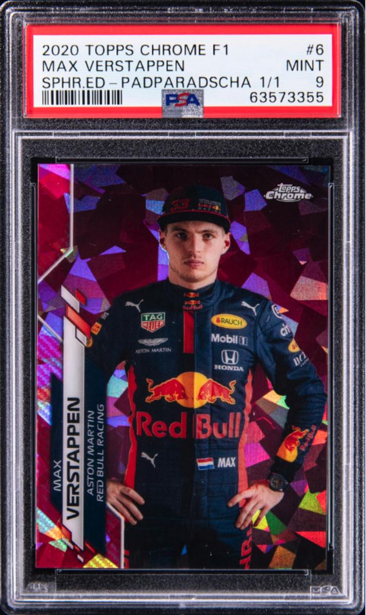 Max Verstappen's 2020 Topps Chrome Formula 1 Sapphire Edition Padparadscha Refractor Rookie Card - Goldin Auction