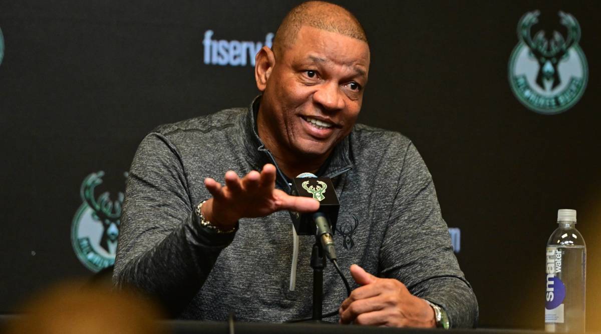 Bucks head coach Doc Rivers speaks with the media at his introductory press conference.