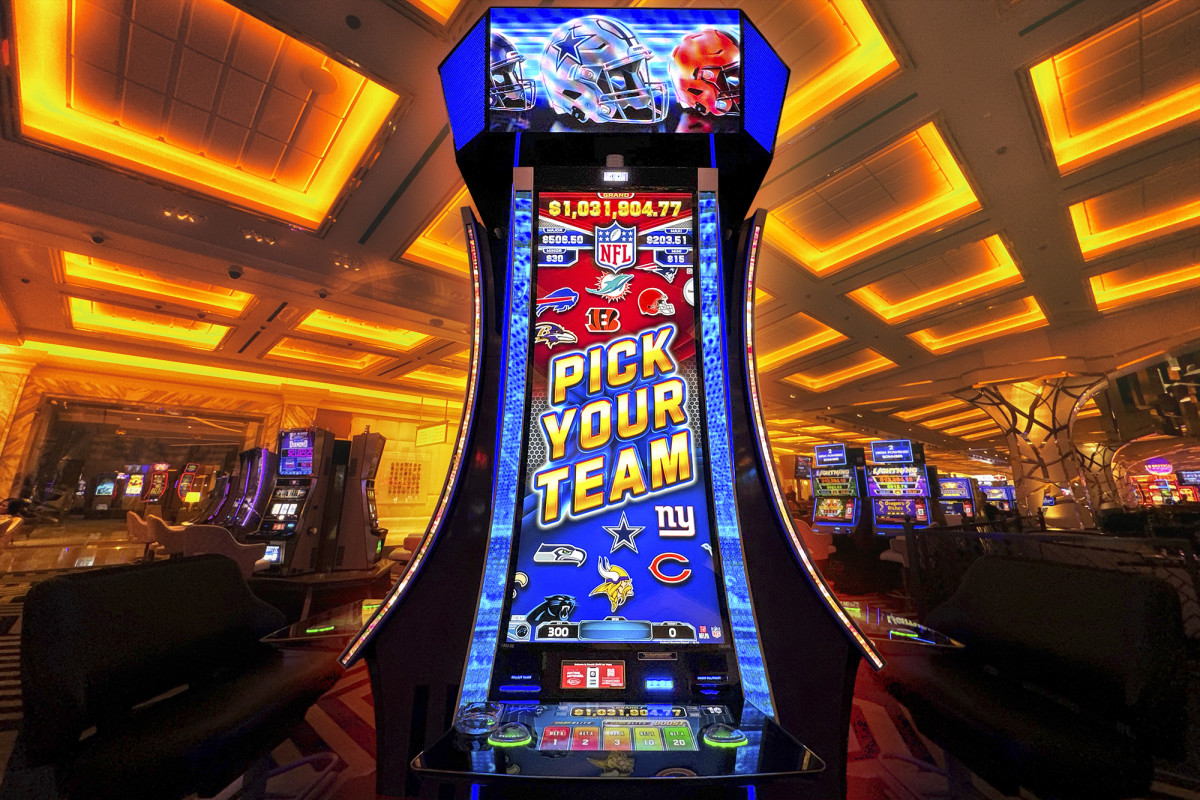 An NFL-themed slot machine in a Las Vegas casino.