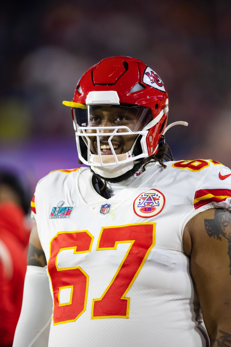 Former Horned Frog Lucas Niang, offensive tackle for the Kansas City Chiefs, is playing the Super Bowl for the second consecutive season. He is among four Frogs in this year's game. 