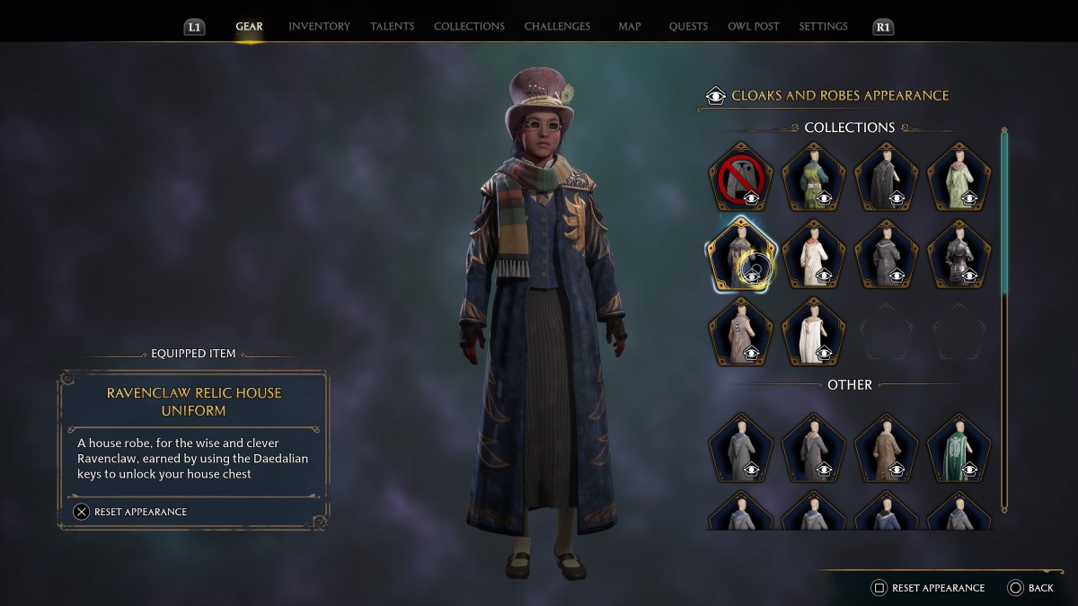 Hogwarts Legacy how to put your hood up and change your gear's